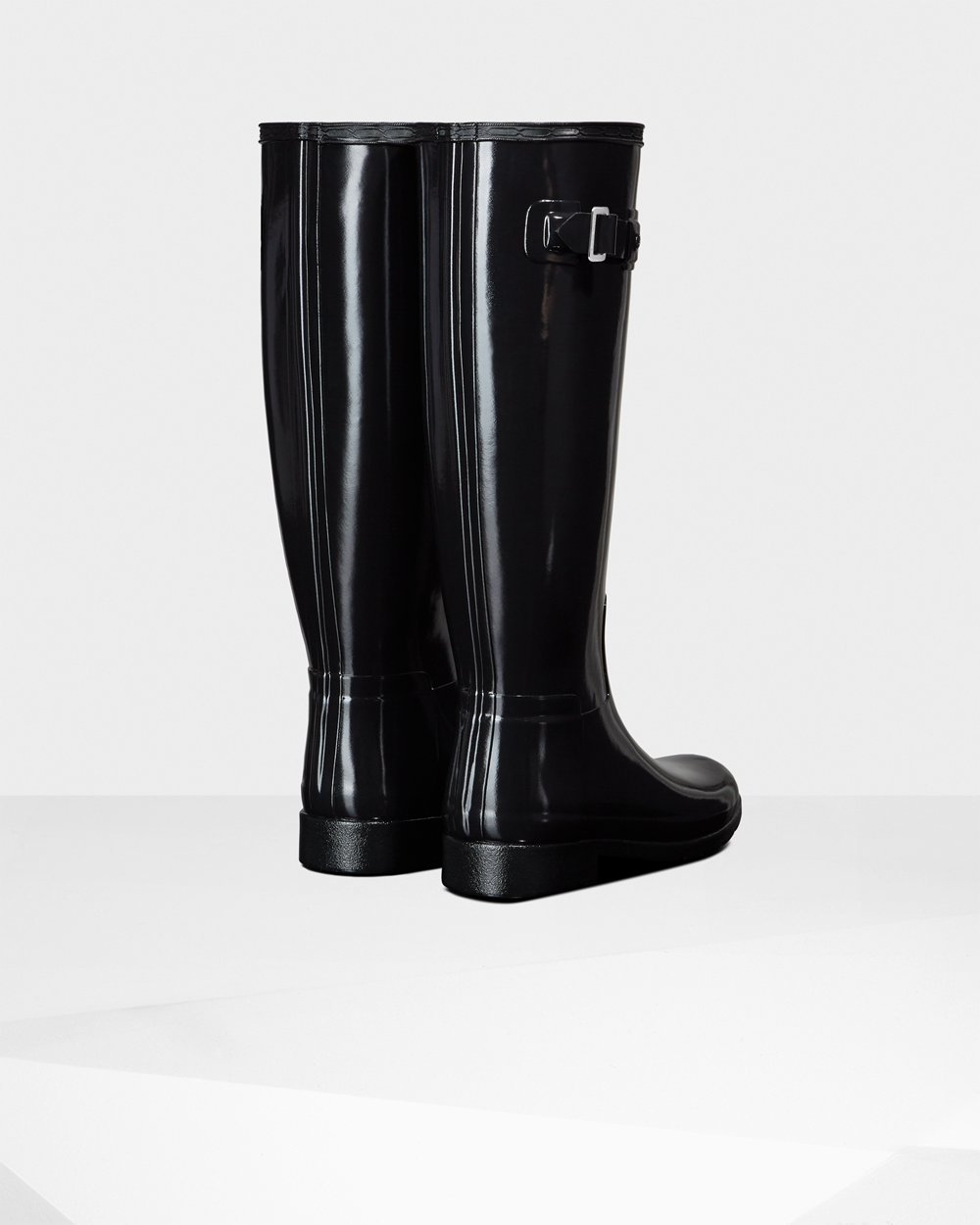 Womens Hunter Refined Slim Fit Gloss - Tall Rain Boots Black - 4360-EMTBG